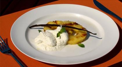 Grilled pineapple marinated in coconut liqueur and rum