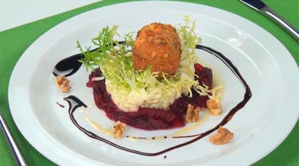 Goat cheese in nut crust with beet Carpaccio