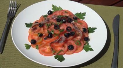 Plum tomatoes with anchovies and olives